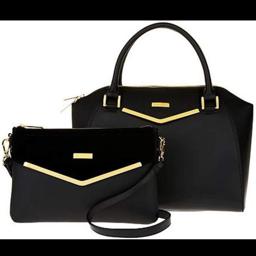 JOY & IMAN Genuine Leather Satchel & Clutch with Velvet Detail